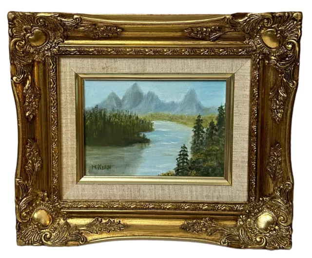 Vtg Fall Landscape Oil On Canvas Painting Ornate Gold Frame Signed M. Kern Small