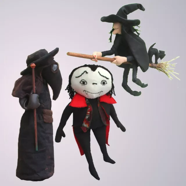 Gruseliges Halloween Tuch Puppe Nähmuster Pack Pest Arzt Hexe und Vampir