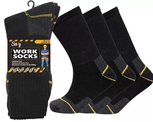 Soxy® Heavy Duty Mens Work Socks Shoe Size 6-11 Safety/Steel Toe Boot Cushion