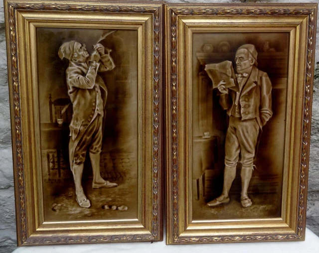 Dickens character Tiles Antique Pair  Sherwin & Cotton Pictorial Majolica 1900