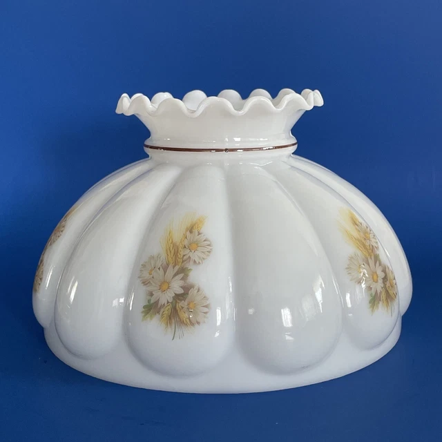 Vintage 10" Fitter Wheat Floral Hurricane Oil Or Electric Glass Melon Lamp Shade