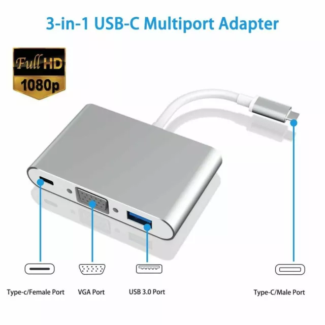 Adattatore multiporta Hub convertitore USB 3.1 Type C a VGA/USB Type C/USB Andow