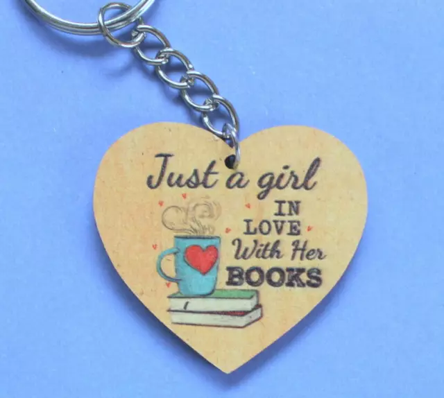 Wooden book keyring,just a girl in love with her books,bookworm keyring,reading