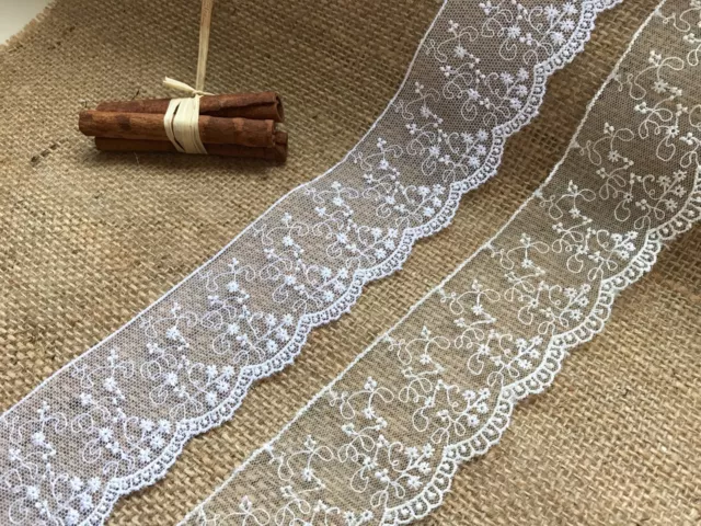 Ivory Delicate Embroidered Tulle 5 cm/2" Bridal Trim Craft Wedding