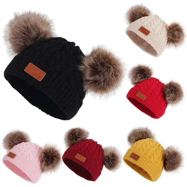 KIDS CUTE WINTER Warm Knitted Hats Baby Beanie Hemming Hat Toddler Cap ...