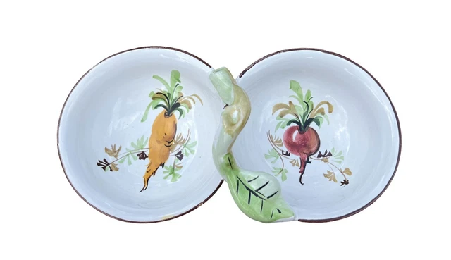 Vintage Italian Majolica Pottery Nut Candy Dish Hand Painted 2/8200 Vegetables