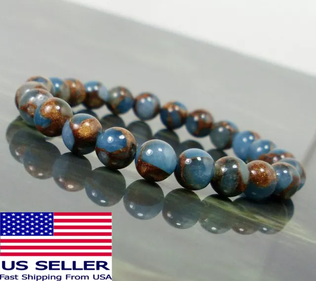 Natural 8MM Lake Blue Gemstone Bracelet Men Women Healing Stone Chakra Jewelry