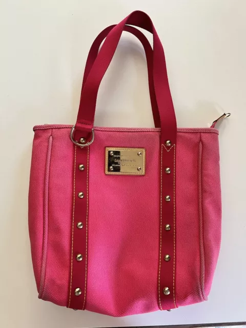 Authentic Louis Vuitton Antigua Cabas MM Tote Bag Red M40034 LV J4785