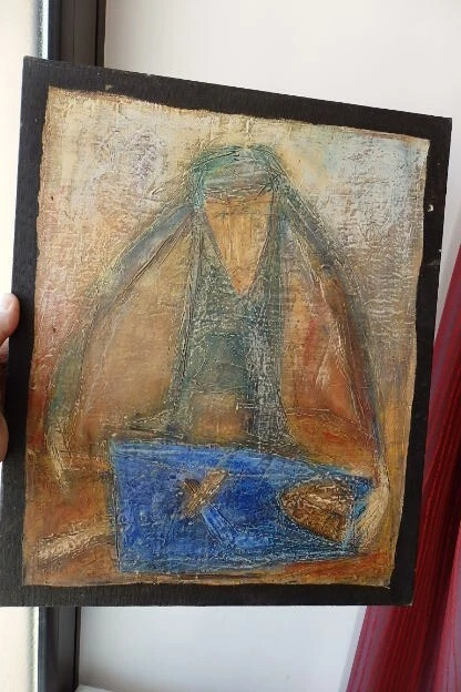 huile sur toile technique mixte par François Contesse , La Vierge à l'Enfant
