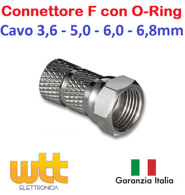 Alpha 25pz Connettore F con ORING Spina F a Vite SATELLITARE e TV per Cavo 5mm 