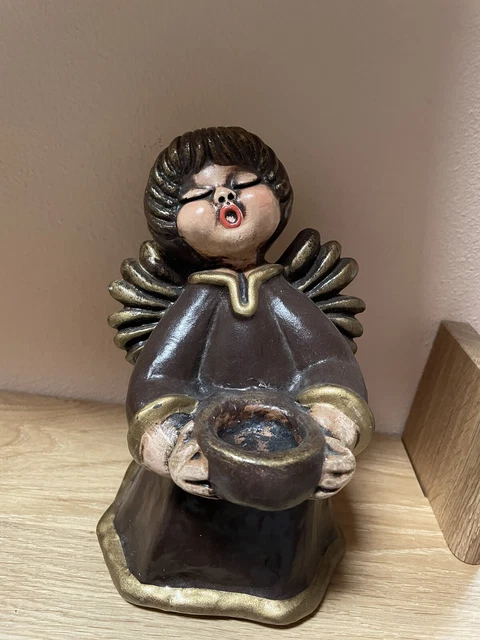 Angelo Portacandele THUN In Ceramica - Collezione Classici - Altezza 20 Cm - Decorato A Mano - Modello Rosy Grande