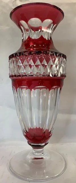 Val Saint Lambert Vase Balustre Cristal Taille Overlay Rubis