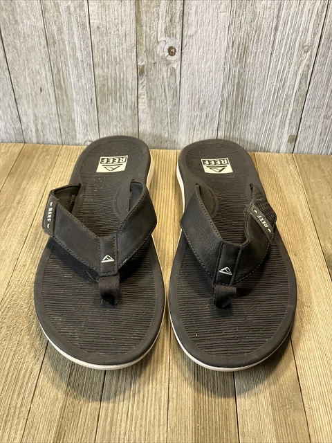 Reef Men’s Cushion Black Flip Flops Size 9 Sandals Beach Leather Straps