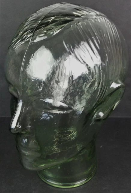 Glass Mannequin Head Green Tint Combed & Parted Hair 10" Hat & Wig Display