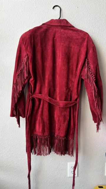 Vintage Fringe Double D Ranch Ranchwear Red Suede Jacket Size Md