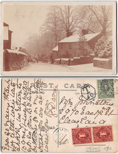 Used real photo ppc, postage due 2 cents, paid w/uncancelled pair of J45's