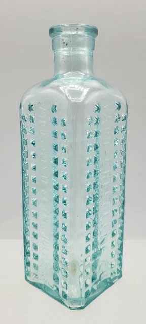 Antique Aqua Glass Vapo Cresolene Poison Bottle Dated Pat 1894 5.25"H Hobnail
