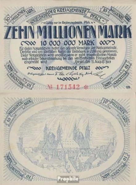 Banknoten Speyer 1923 Inflationsgeld der Kreisgemeinde Pfalz gebraucht (III)