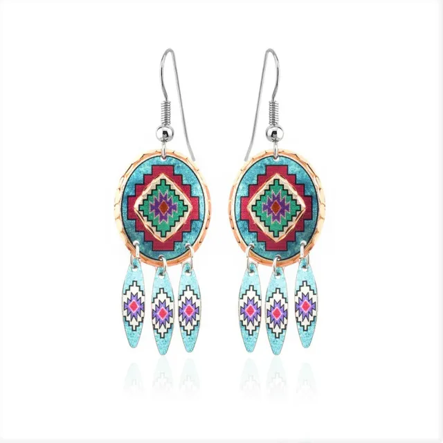 Hypoallergenic Dangle Colorful Native Earrings Handmade Art Deco Jewelry Design