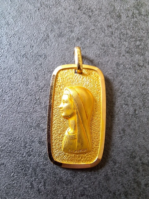 Pendentif Vierge Marie vintage en plaqué or 18 carats, émaillé