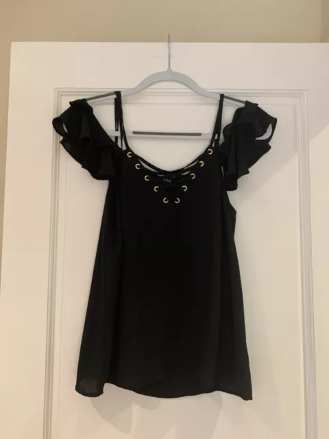 express tie cold shoulder ruffle blouse top nwot size xs