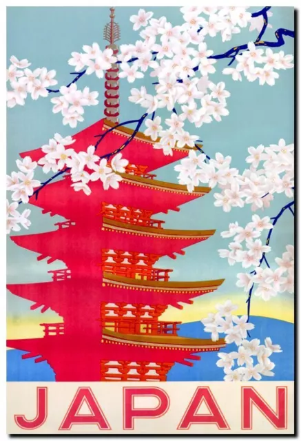 Vintage Travel Poster CANVAS PRINT Japan Cherry Blossom 8"X 10"