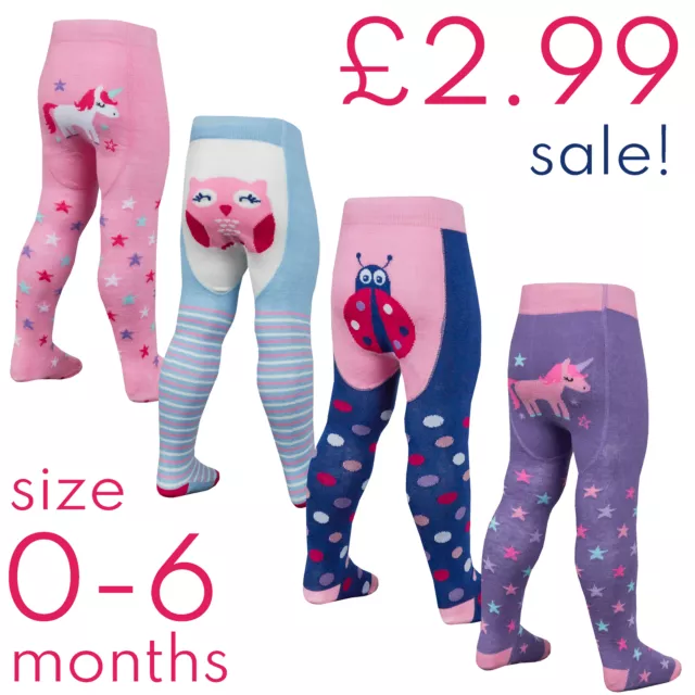 Baby Girls Tights 0-3 3-6 0-6 Months Cotton Rich Winter Warm Unicorn 1 Pair UK