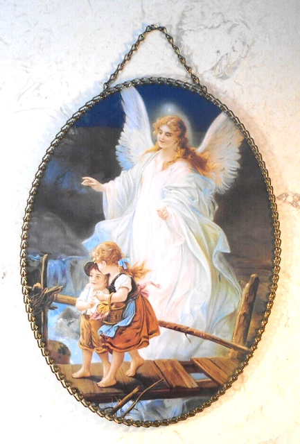 Guardian Angel Watching Over Children Wall Hanging art print-Christian decor 11"