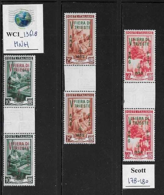 WC1_13618. ITALY: TRIESTE FTT. Gutter pairs 1953 TRIESTE'S FAIR. Sc. 178-80. MNH