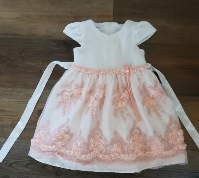 adorable girls Bonnie Baby embellished ivory peach dress size 24 months