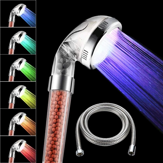 Soffione Doccia Con Tubo, 7 Colori Mutevoli, Con Pressione LED, Risparmio D'Acqu