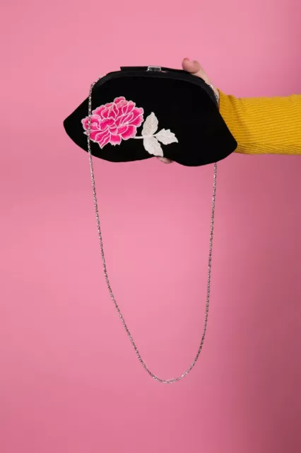 Borsa a tracolla stile vintage nera rosa ricamata rosa Jacques verde borsa da sera