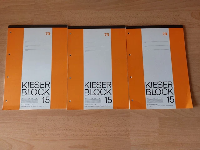 3 x Kieser Block Nr. 15 - A4, KARIERT mit Umrandung und Kopfleiste unbeschrieben