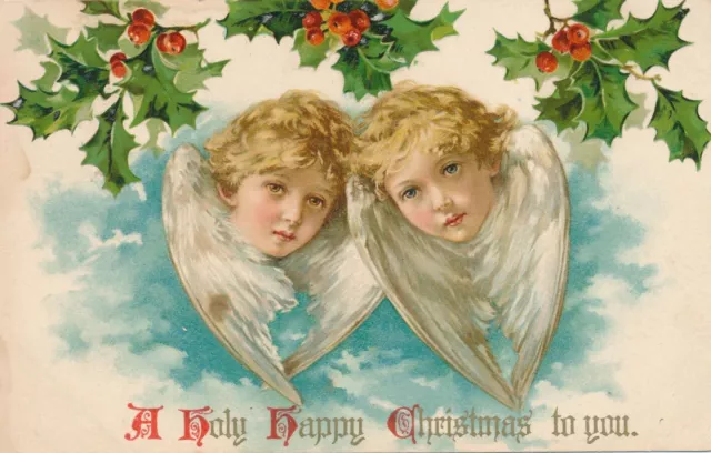 CHRISTMAS - Two Angels With Long Wings Postcard - 1910