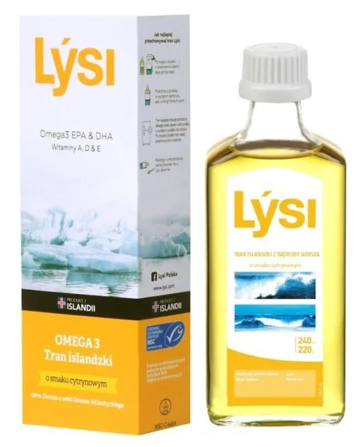 Lysi Olio di fegato di merluzzo islandese al gusto di limone 240ml VITAMINE Omeg