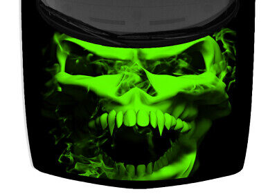 Flames Green Grunge Fangs Skulls Truck Car Vinyl Graphic Hood Wrap Decal Black
