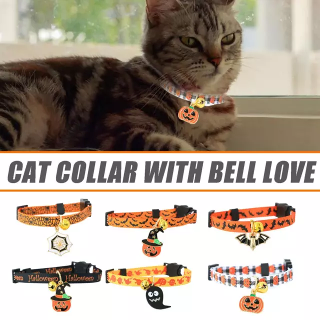 Pet Collar Kitten Dog Bell Safety Buckle Necklace Ornament Halloween GX, D5U2