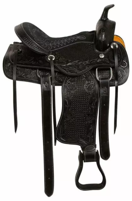 Beautiful Black Premium Saddle, Leather Western For Pleasure Barrel Trail Horse