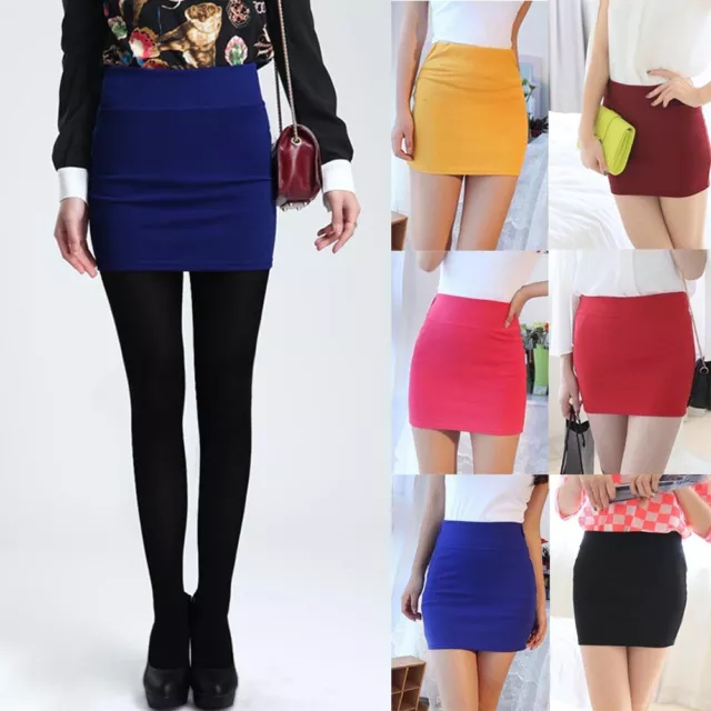 Women's Basic Mid Waist Pencil Bodycon Mini Skirt Pleated Stretch Office Dress
