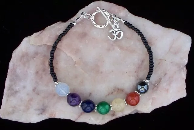 Naturedelstein Perle 7 Chakra 19 cm Armband, Yoga, Meditation, Heilkristalle.