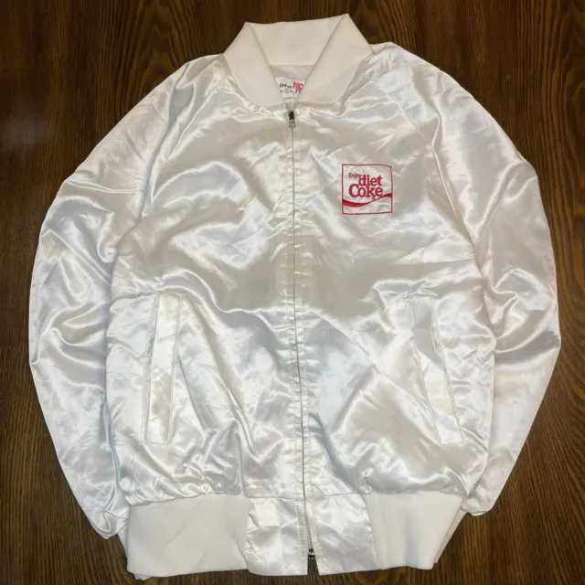 Vintage 80s 90s Diet Coke Stadium Varsity Jacket White Satin Coca Cola Small