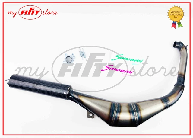 Marmitta Espansione Simonini Per Malaguti Top/FULL/CX Motore Morini G30 3 Marce, Silenziatore In Carbonio Nero, Collettore 21 Mm, Altissimo Rendimento