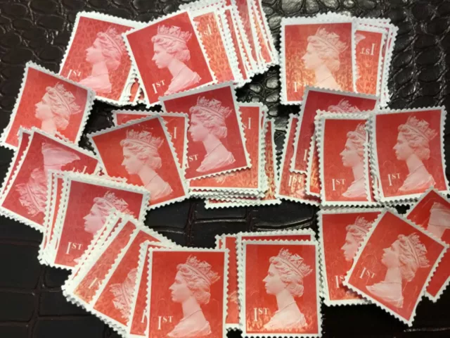 100 red 1st Class unfranked stamps off paper no gum