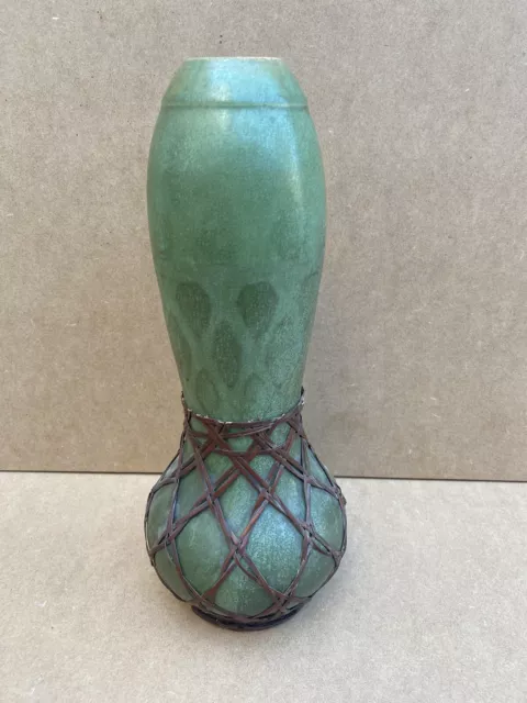 Antico Grande Vaso Citrullus Colocynthis Ceramica E Vimini, Vintage Anni 60
