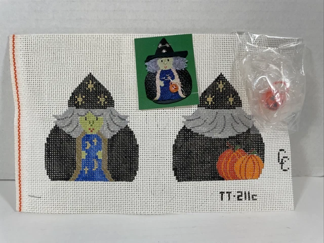 Lienzo de aguja pintado a mano bruja con adorno de calabaza con encanto