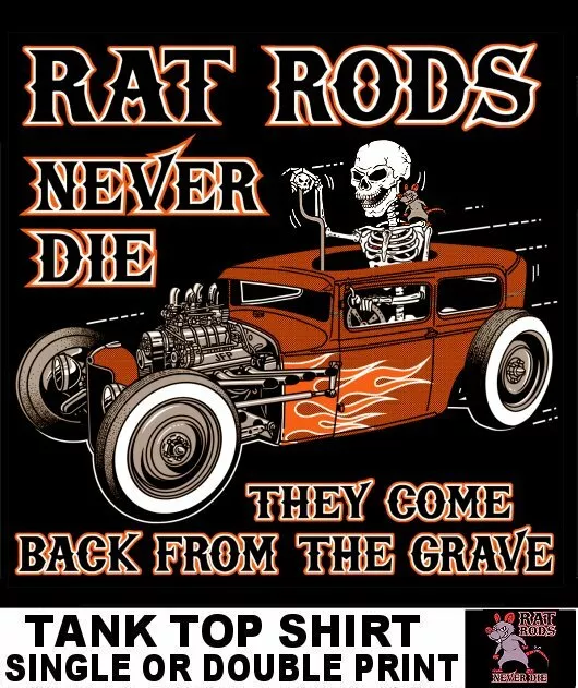 Old School Hot Rat Street Rod Skeleton Nostalgic A Sedan Skull Flames Tank Top 8