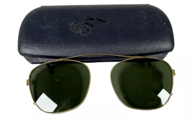 Vintage American Optical gold tone clip on sunglasses w/ case