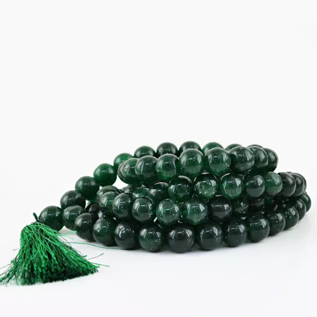 807.00 Cts Natural Green Jade 108 Round Beads Necklace Healing Prayer Mala (DG)
