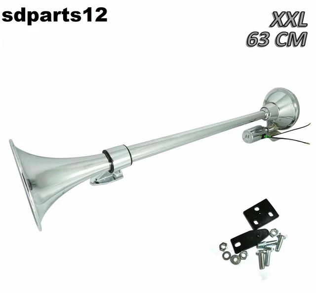 Klaxon Pneumatique Chromé Trompette 12/24V - Air Horn Puissant Pour Voiture Camion Bateau