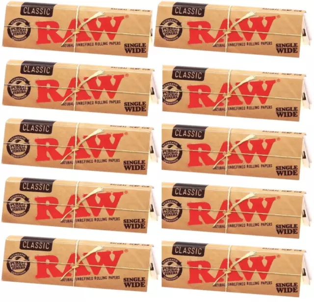 10x Raw Single Wide Classic Rolling Papers 50 LVS/PK 10 Packs FREE USA SHIPPING!